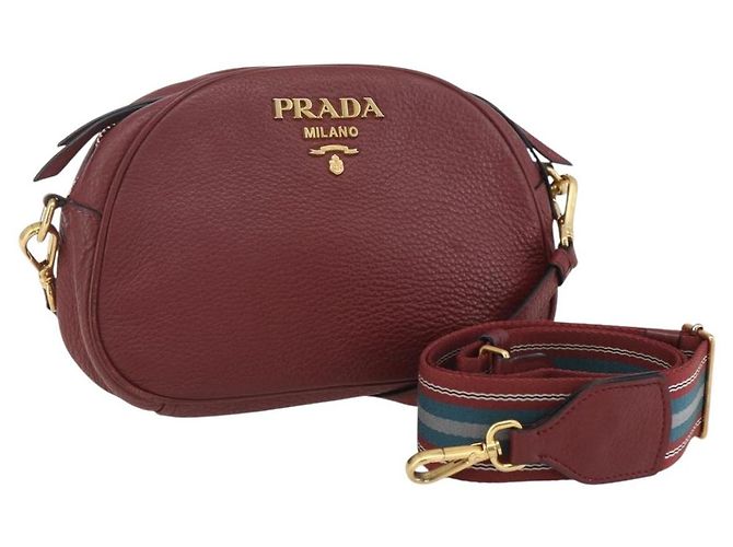Borsa a Spalla PRADA in Pelle 2way Bordeaux Oro Auth ka1044 D'oro Bordò