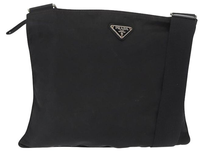PRADA Shoulder Bag Nylon Black Silver Auth 157878 Silvery