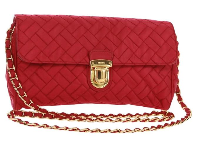 PRADA Bolsa de Ombro com Corrente Nylon Rosa Dourado Auth 160856V