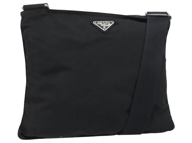PRADA Shoulder Bag Nylon Black Silver Auth 156927 Silvery