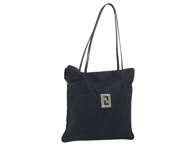 FENDI Zucca Canvas Tote Bag Schwarz Silber Auth 158397