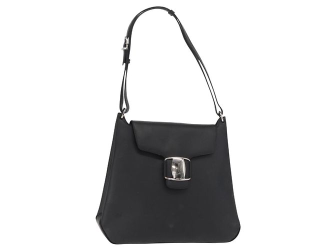 Borsa a Spalla Vala in Pelle Nera e Oro Salvatore Ferragamo Auth BA9162 Nero D'oro