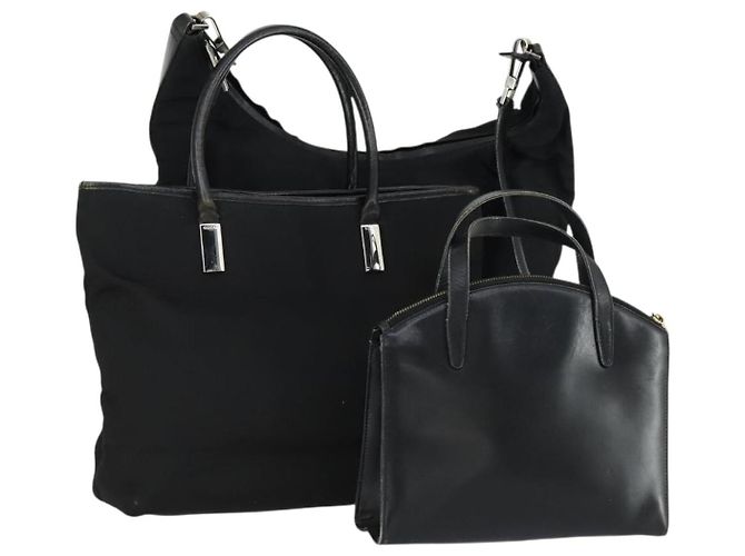 GUCCI Handtasche Leder Nylon 3 Set Schwarz Auth 156749