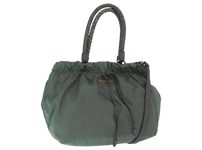 Borsa Tote PRADA Nylon 2in1 Kaki Oro Auth bs32071 D'oro Cachi