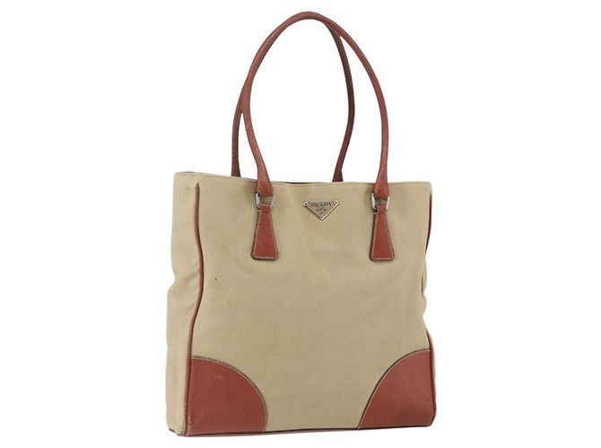 PRADA Tote Bag aus Canvas Beige Silber Authentisch 158525