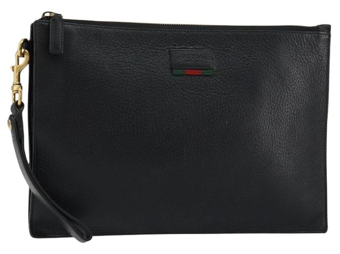 GUCCI Borsa Clutch Web Sherry in Pelle Nera e Oro 428758 Auth bs32046 Nero D'oro