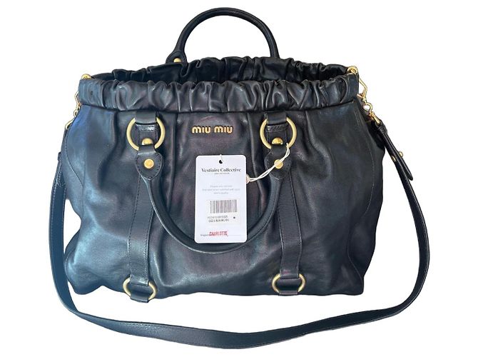 Sac à main en cuir Vitello Miu Miu Noir