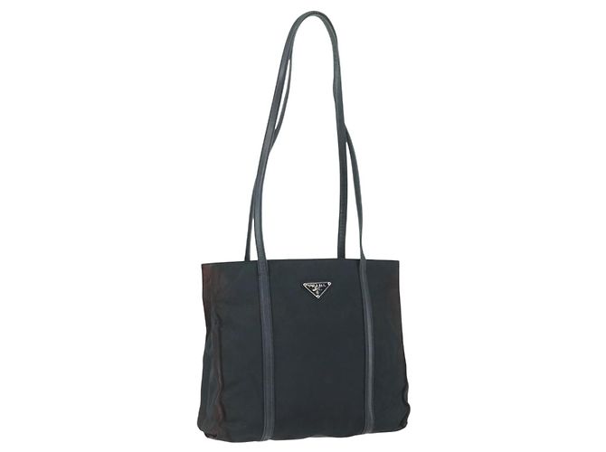 Borsa Tote PRADA in nylon e pelle nera argento autentica bs31865 Nero