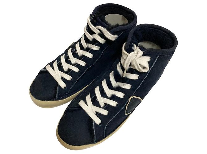 Autre Marque Philippe Model Shearling High Top Sneakers Blau Marineblau