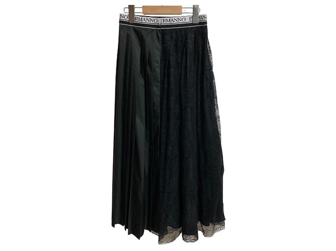 Autre Marque Gonna lunga plissettata in pizzo Ermanno Scervino Nero