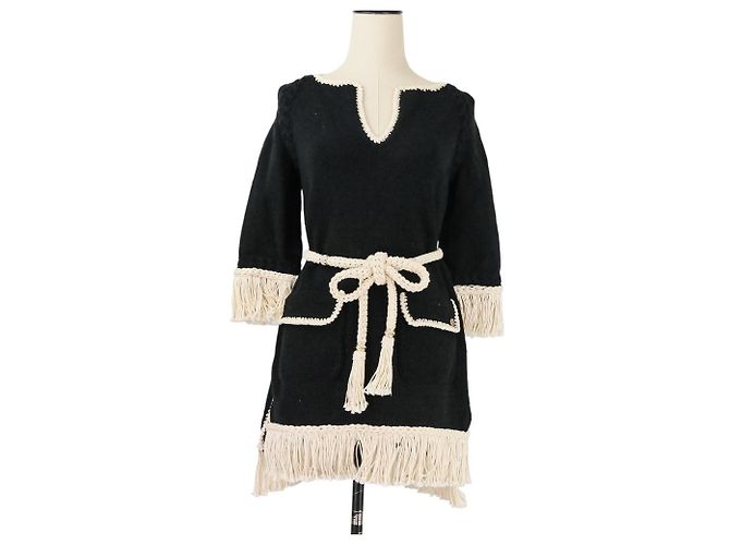 Timeless Vestido de tweed con flecos de Chanel Negro