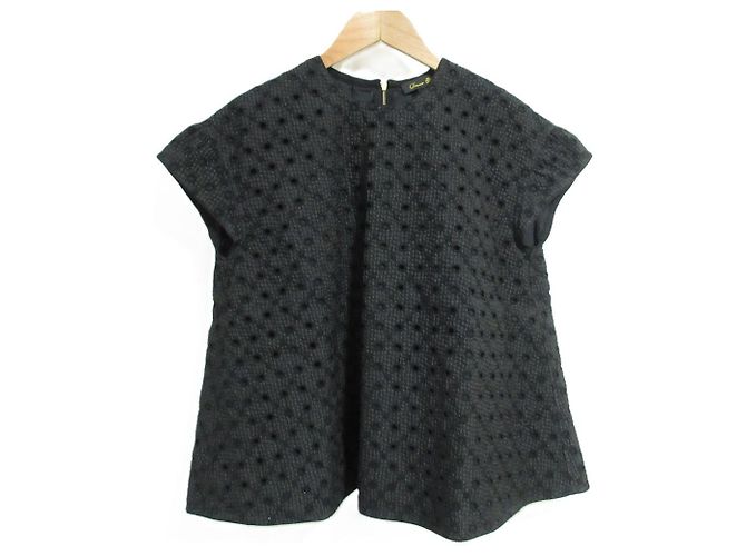 Autre Marque Flock-Jacquard-Spitzenbluse Drawer Schwarz