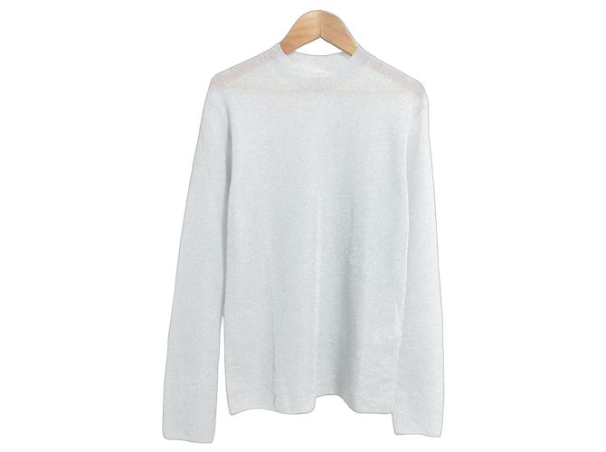 Autre Marque BLAMINK Lame 18G Langarm-Strickpullover mit Rippenmuster Silber