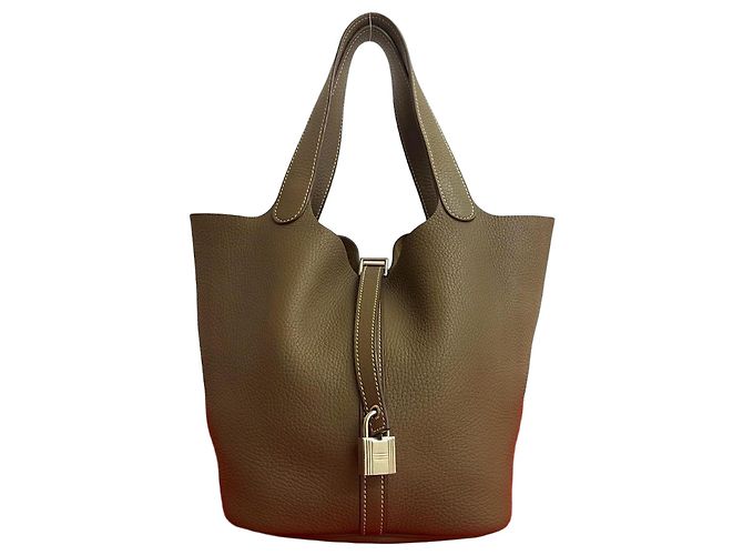 Sac à main Hermès Picotin Lock MM en Taurillon Clémence Beige Taupe