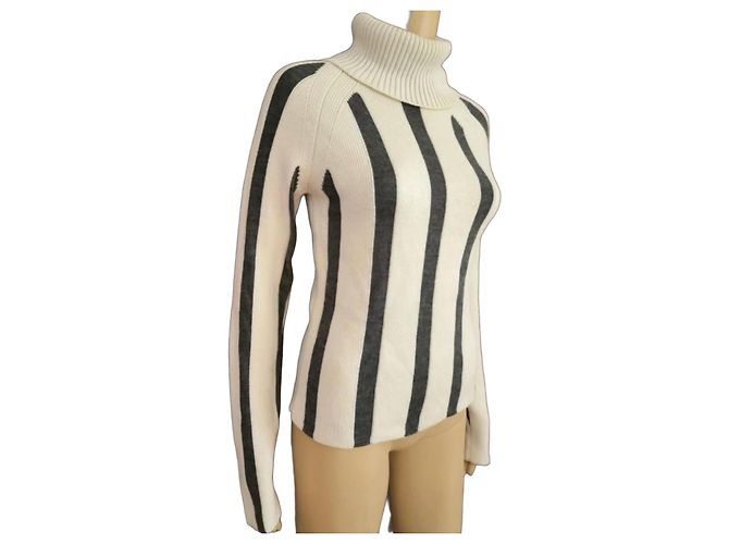 Céline Rollkragenpullover aus Wolle Schwarz Weiß 