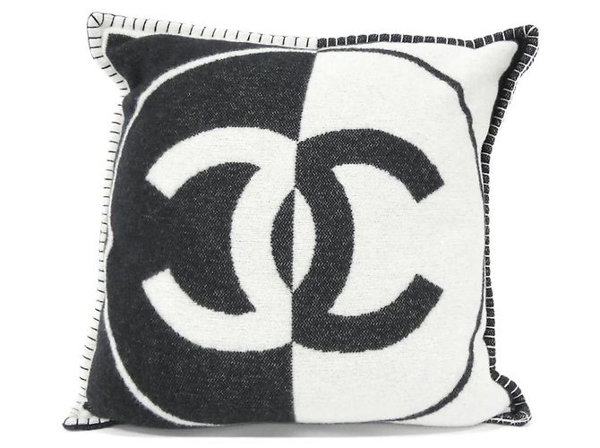 Chanel Black Cashmere and Wool Cushion
