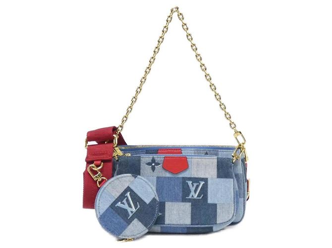 Borsa a Spalla Multi Pochette Accessoires M44990 in Denim Monogram Louis Vuitton Rosso