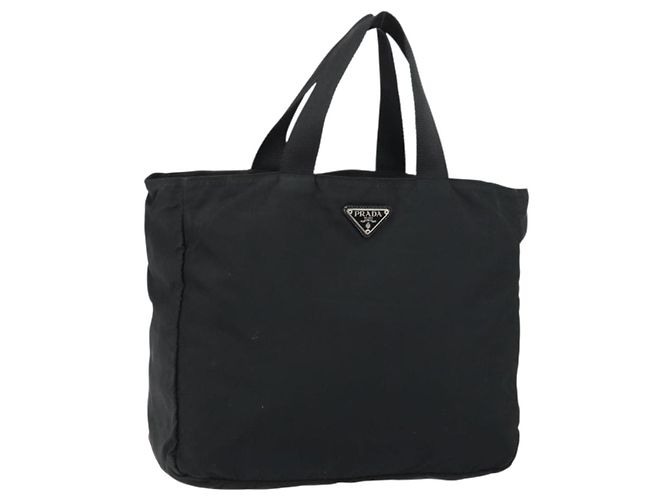 PRADA Tote Bag aus Nylon Schwarz Silber Auth 158528