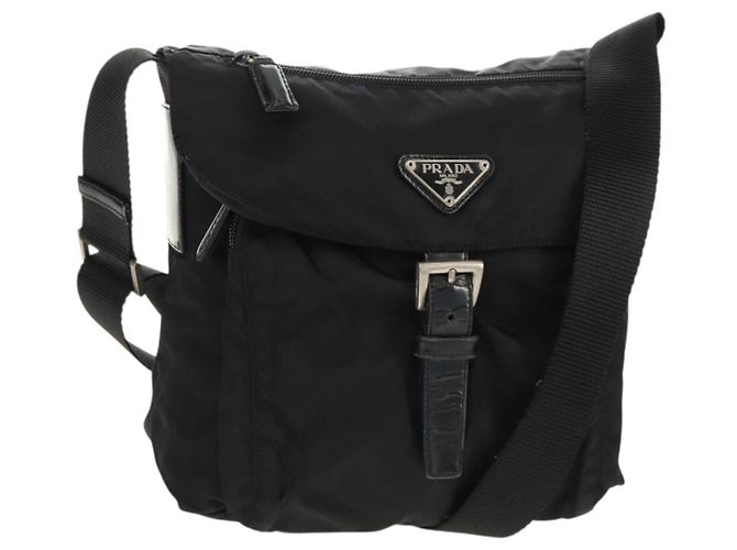 Bolsa de Ombro PRADA Nylon Prata Preto Auth 158487