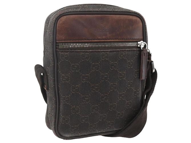 Sac à bandoulière GG Canvas Gucci Marron Argent Auth 155588 Argenté