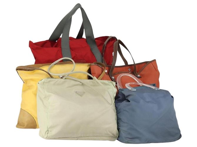 PRADA Handtasche aus Nylon-Canvas 5 Set Beige Rot Gelb Auth ti3570
