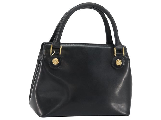 Borsa a mano VERSACE in pelle nera e oro Auth 160742 Nero D'oro