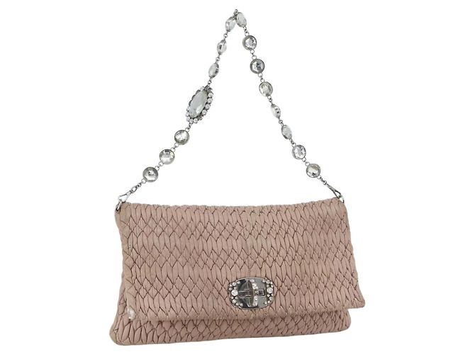 Borsa a Spalla Miu Miu in Pelle Argento Rosa Auth ka1134