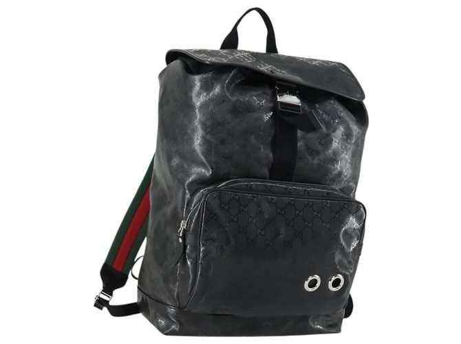 GUCCI GG Implementation Web Sherry Line Rucksack Schwarz Silber 347984 Auth ka1009