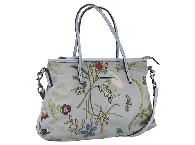 GUCCI Botanical Tote Bag Canvas 2way Blue Silver 353440 Auth BA9018 Silvery