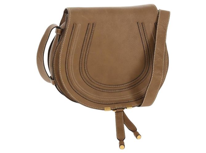 Chloé Bolsa de Ombro Chloe Mercy em Couro Bege Dourado Auth am10151
