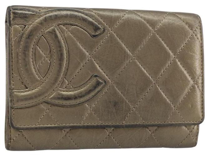 CHANEL Geldbörse Cambon Linie Lammleder Braun CC Auth 148574
