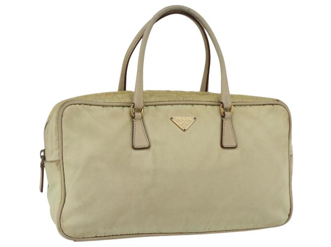PRADA Bolsa de mão em nylon marfim dourado Auth 158011 Cru