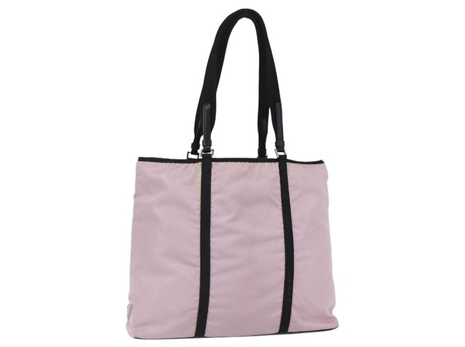 Bolsa Tote Prada de nylon rosa prata Auth 158422