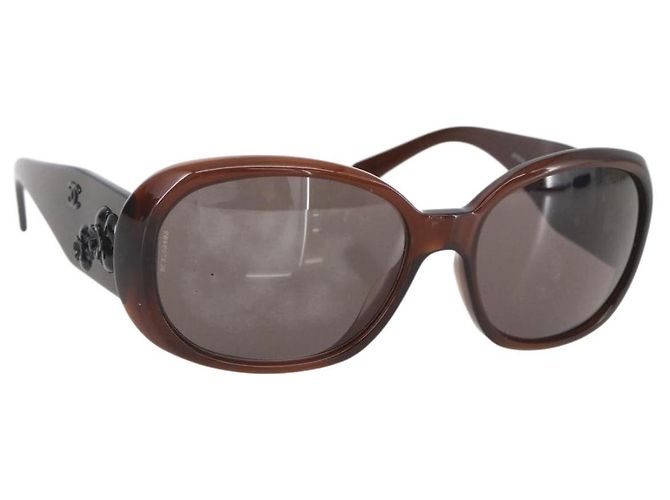 Occhiali da sole CHANEL Camelia in plastica marrone CC Auth ka1148