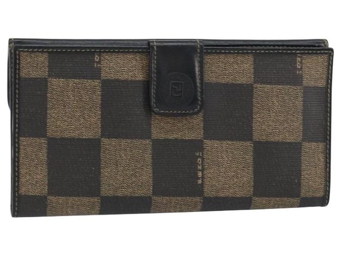 Pequin FENDI Pecan Canvas Long Wallet Black Brown Black Brown Auth 158174