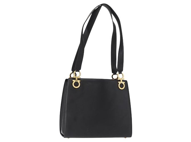 Borsa Tote Gancini in pelle nera e oro Salvatore Ferragamo Auth 157259 Nero D'oro