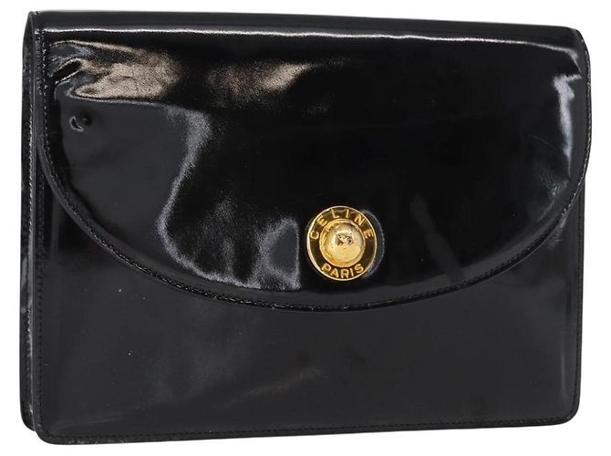 Céline CELINE Clutch Tasche Emaille Schwarz Gold Auth bs32100 Golden