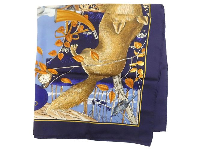 Silk In Sciarpa Hermès Carré 90 Caccia nella Foresta Blu navy