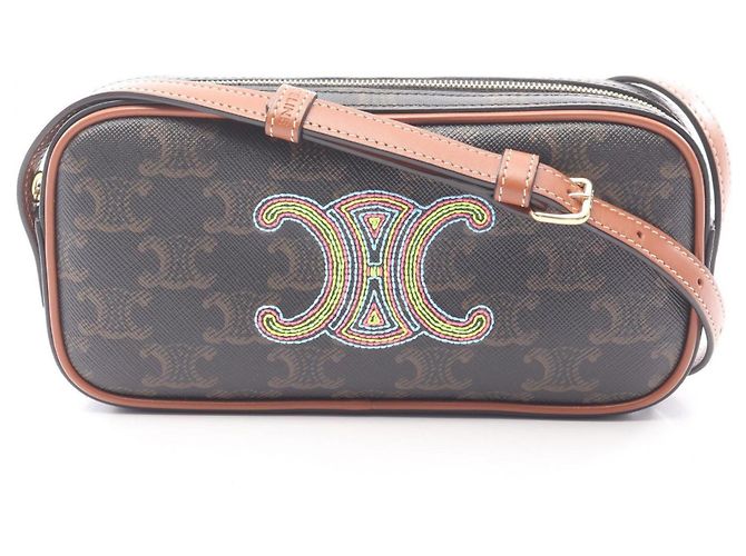 Céline Bolsa de câmera mini Triomphe em couro Celine Marrom Preto Multicor