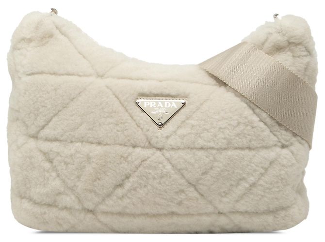 Prada White Quilted Shearling Padded Crossbody Cream