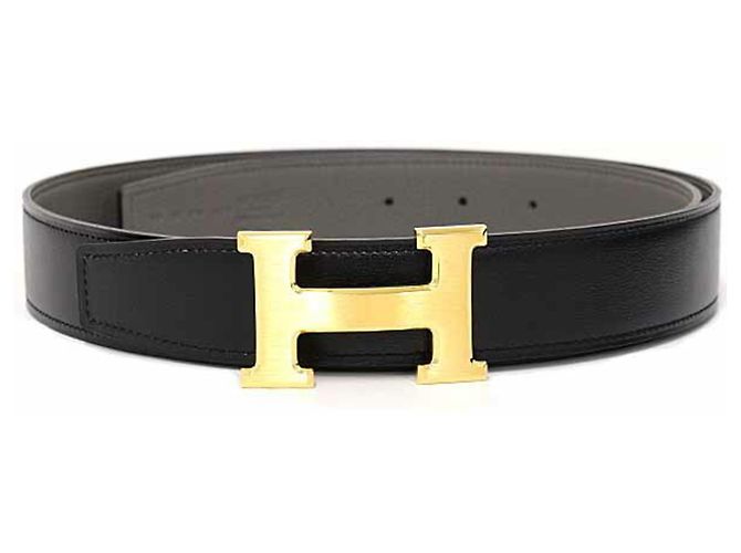 Cinto de couro Hermès preto e dourado