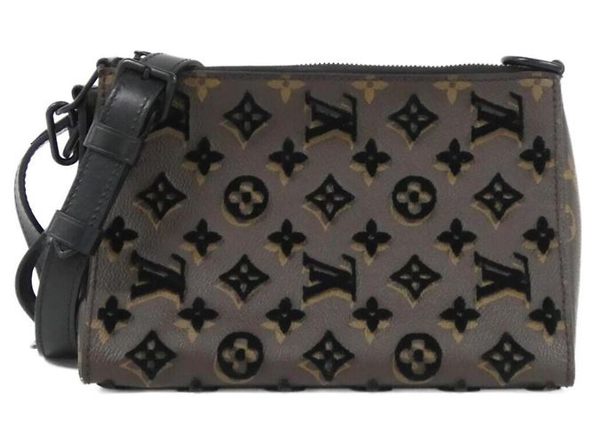 Louis Vuitton Monogram Tuftage Triangle Messenger Shoulder Bag Brown Black Dark brown
