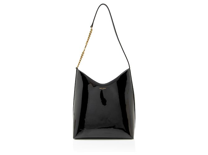 Saint Laurent Patent Leather Rendez-Vous Hobo Noir