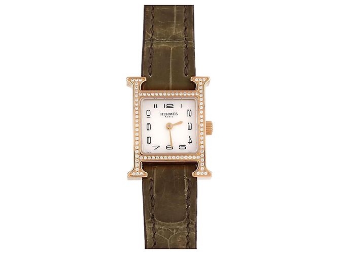 Hermès Relógio Hermes H Ouro Rosa Quartzo Verde