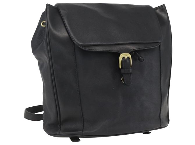 BALLY Mochila de couro preta e dourada Auth ka1313 Preto Dourado