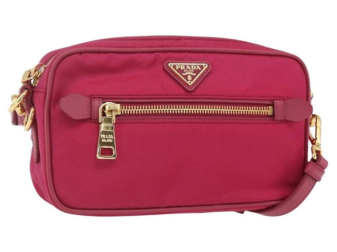 Borsa a Spalla PRADA Nylon Rosa Oro Auth 161682V D'oro