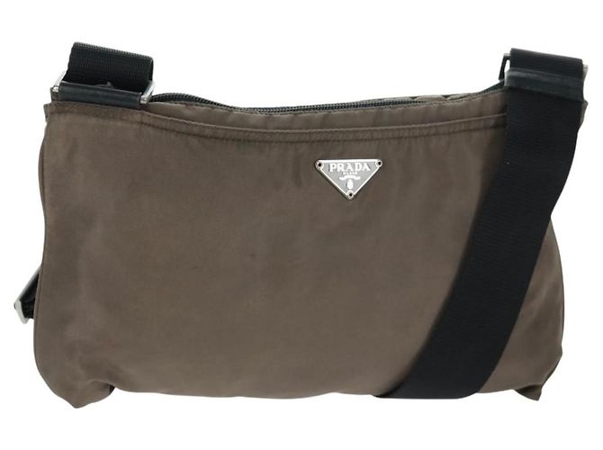 PRADA Schultertasche Nylon Beige Silber Authentisch ep12552