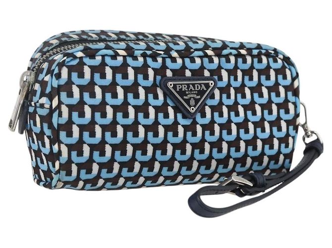 Prada Tasche Nylon Blau Silber Auth 159464