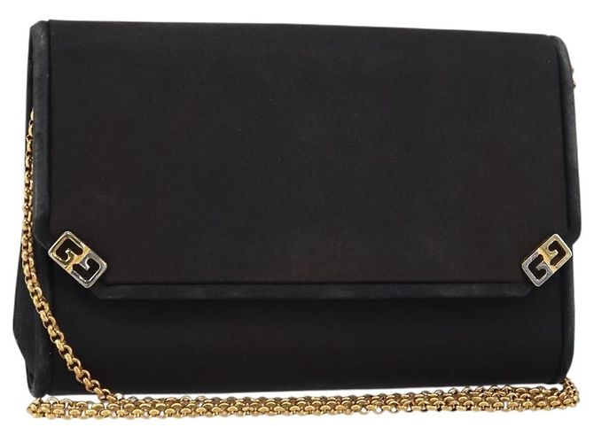 Borsa a Spalla con Catena GUCCI Nylon Nero Oro Auth 158998 D'oro