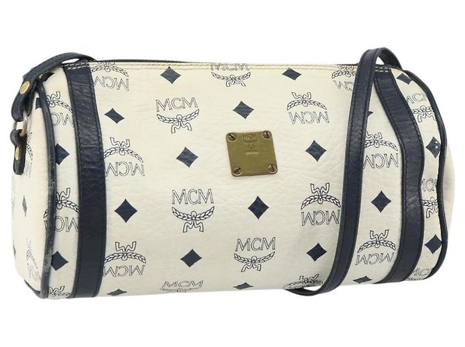 Bolsa de Ombro MCM Vicetos Logogram em Couro PVC Branco e Ouro Auth 159292 Dourado